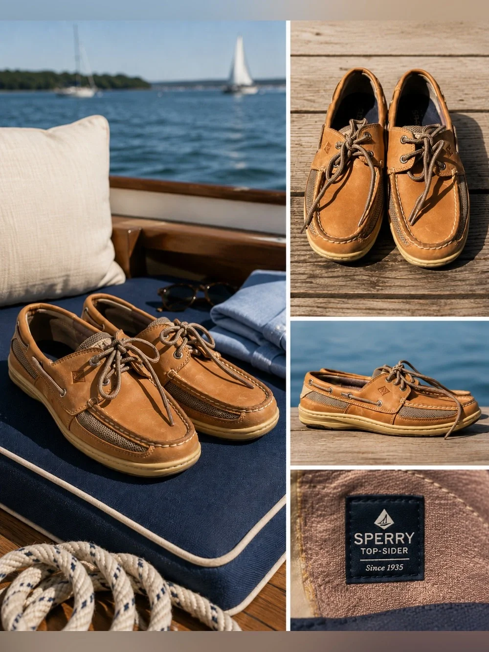 Sperry Top-Sider Men’s Boat Shoes Size 9 Tan Leather Mesh Classic Sailing